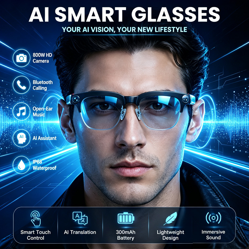 Audio Music For Video - W630 Smart Glasses 800W HD Camera